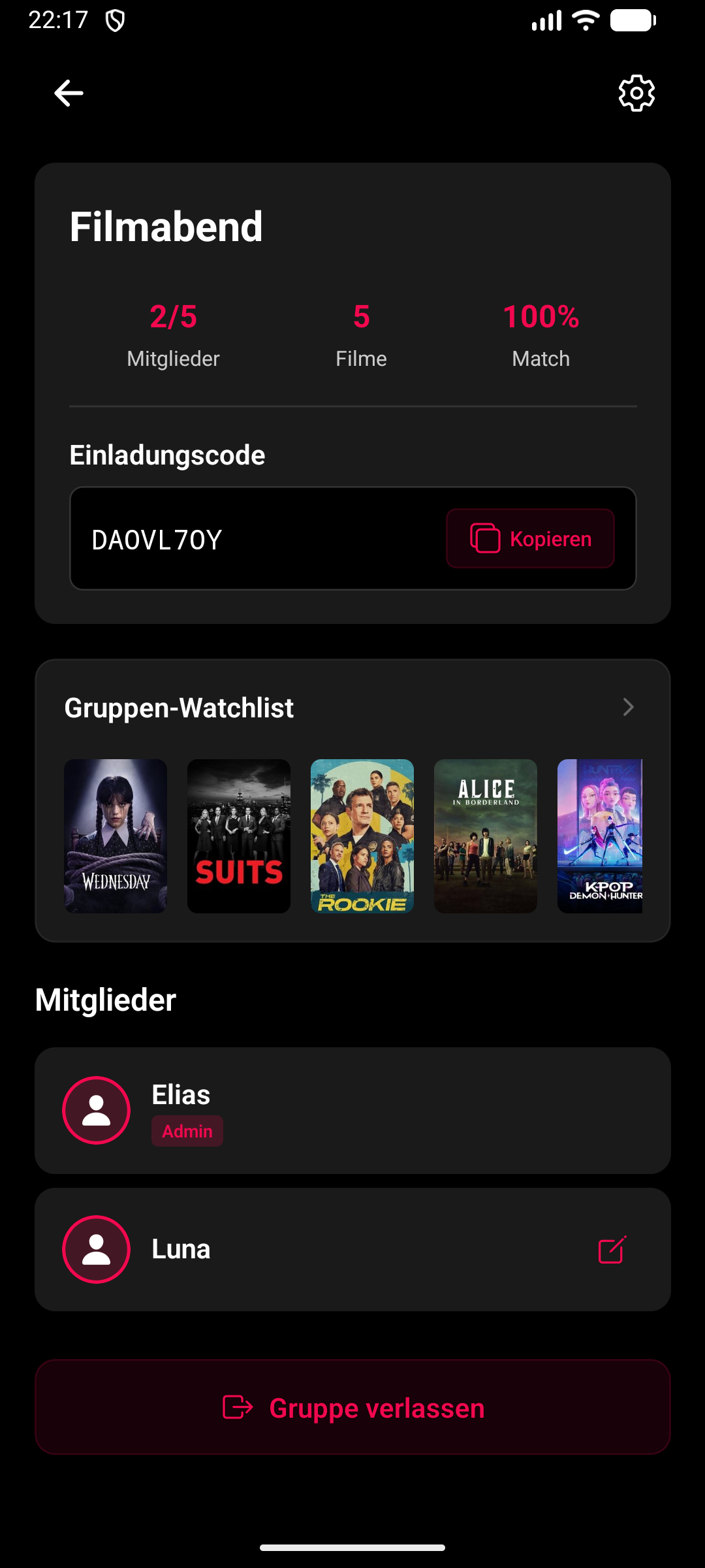 MatchFlicks Group feature